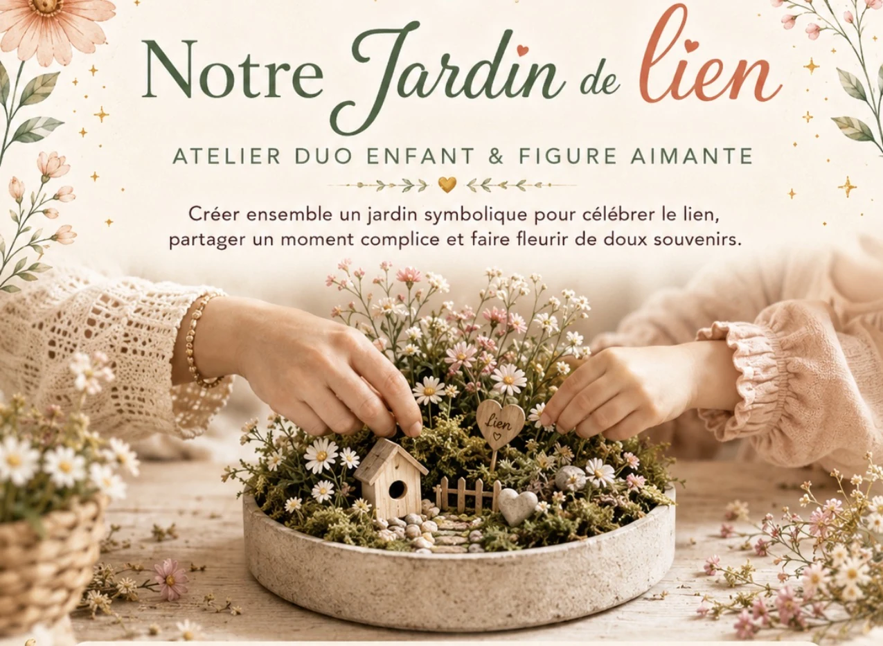 Visuel Notre Jardin en duo, atelier enfant et figure aimante